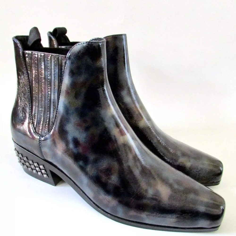 Donald J Pliner Milann Ankle Boots Studded Patent Black Iridescent size 6